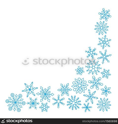 Frame with cute hand drawn winter snowflakes on white background. Vector illustration in doodle style. Frame with cute hand drawn winter snowflakes on white background. Vector illustration