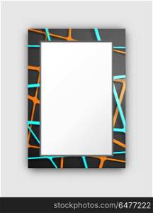 Frame with Dark Pattern on Vector Illustration. Frame with dark pattern on it, including lines that cross together, of orange and blue colors vector illustration isolated on general white