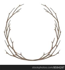 Frame with dry bare branches. Decorative natural twigs. Autumn or winter illustration.. Frame with dry bare branches. Decorative natural twigs.