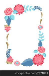Frame with gentle flowers. Beautiful decorative natural plants, buds and leaves.. Frame with gentle flowers.