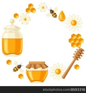 Frame with honey items. Image for business, food and agricultural industry.. Frame with honey items. Image for food and agricultural industry.