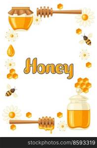 Frame with honey items. Image for business, food and agricultural industry.. Frame with honey items. Image for food and agricultural industry.