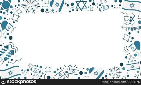 Frame with Israel Independence Day holiday flat design icons. Template with space for text, isolated on background.