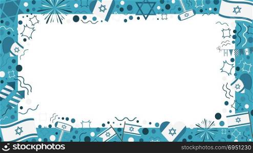 Frame with Israel Independence Day holiday flat design icons. Template with space for text, isolated on background.
