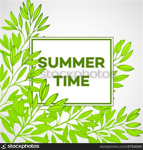 Frame with leaves and the inscription Summer time. Vector illustration EPS 10. Frame with leaves and the inscription Summer time. Vector illustration