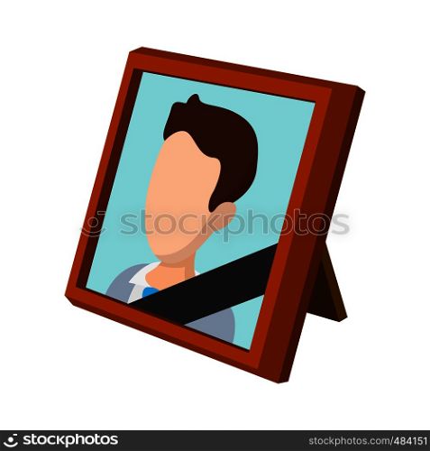 Frame with mourning ribbon cartoon icon on a white background. Frame with mourning ribbon cartoon icon