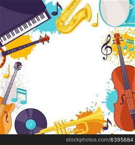 Frame with musical instruments. Jazz music festival background. Frame with musical instruments. Jazz music festival background.