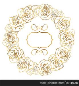 Frame with outline roses. Beautiful realistic flowers and leaves.. Frame with outline roses. Beautiful flowers and leaves.
