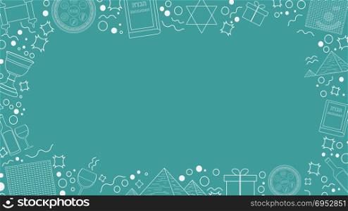 Frame with Passover holiday flat design white thin line icons. Template with space for text, isolated on background.