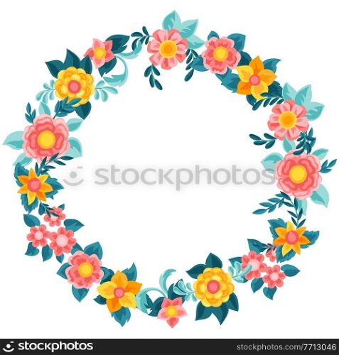 Frame with pretty flowers. Beautiful decorative natural plants, buds and leaves. Frame with pretty flowers. Beautiful decorative natural buds and leaves