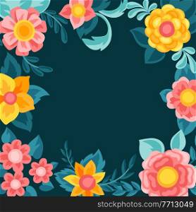 Frame with pretty flowers. Beautiful decorative natural plants, buds and leaves. Frame with pretty flowers. Beautiful decorative natural buds and leaves