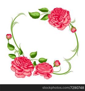 Frame with red roses. Beautiful decorative flowers, buds and leaves.. Frame with red roses. Beautiful decorative flowers.