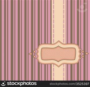 Frame with ribbon over pink and chocolate pinstripe background