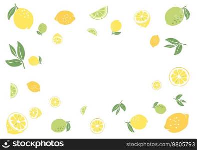 Frame with ripe lemons and limes. Decorative stylized fruits and leaves.. Frame with ripe lemons and limes. Decorative fruits and leaves.
