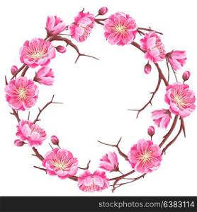 Frame with sakura or cherry blossom. Floral japanese ornament of blooming flowers. Frame with sakura or cherry blossom. Floral japanese ornament of blooming flowers.