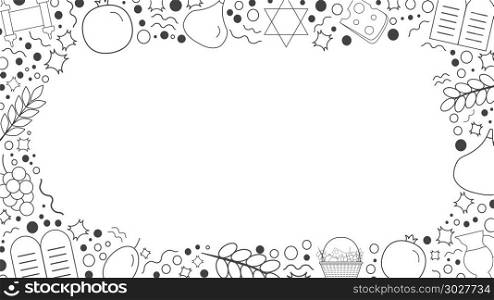 Frame with Shavuot holiday flat design black thin line icons. Template with space for text, isolated on background.. Frame with Shavuot holiday flat design black thin line icons