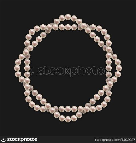 Frame with threads of pearls. Decorative design element on black background. Vector illustration