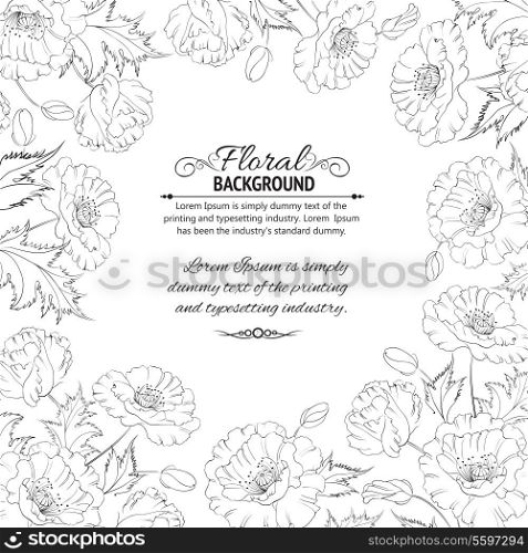 Frame with wreath of poppies isolated on white. Vector illustration.
