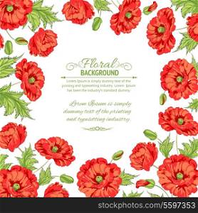 Frame with wreath of poppies isolated on white. Vector illustration.