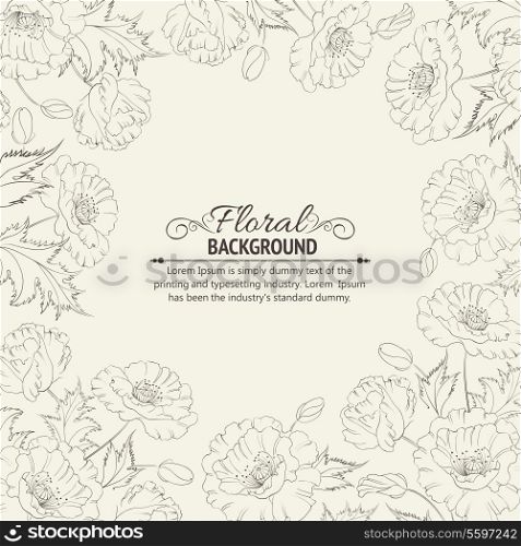 Frame with wreath of poppies. Vector illustration.