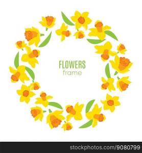 Frame with yellow spring daffodils. Vector illustration. Frame with yellow spring daffodils.