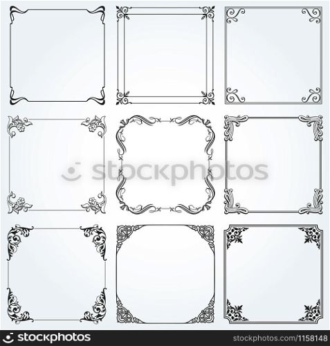 Frames and borders square backgrounds decorative vintage design elements set