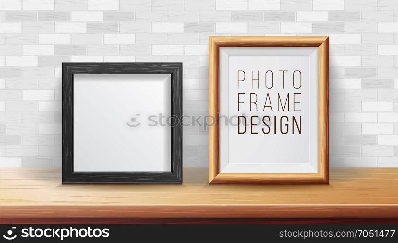 Frames Background Concept Vector. Good For Your Exhibition Design. Realistic Shadows. Brick Wall Background. Front View Illustration.. Frames Background Concept Vector. Good For Your Exhibition Design. Realistic Shadows. Brick Wall Background
