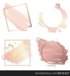 Frames for Valentine s day and Christmas set. Creative art frames created using grunge stains of gold and pink gold. To style your text, copy space