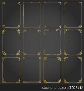 Frames gold decorative and borders standard rectangle proportions backgrounds vintage design elements set