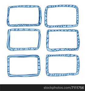 Frames in doodle style. Set of rectangle handdrawn borders. Vector illustration.