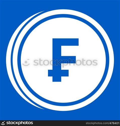 Franc coins icon white isolated on blue background vector illustration. Franc coins icon white