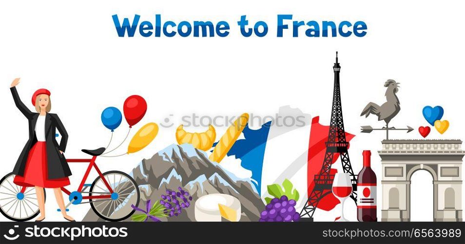 France banner design. French traditional symbols and objects.. France banner design.