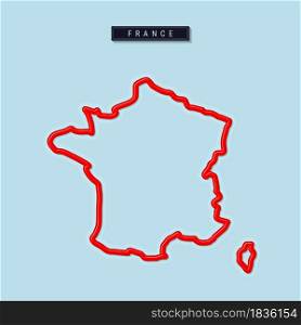 France bold outline map. Glossy red border with soft shadow. Country name plate. Vector illustration.. France bold outline map. Vector illustration