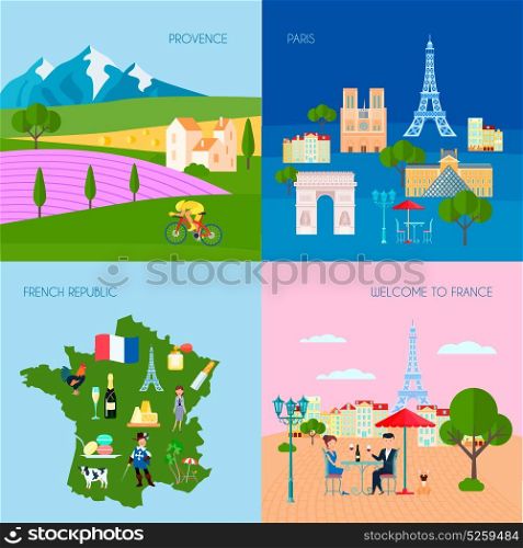 France Concept Icons Set. France concept icons set with Provence and Paris symbols flat isolated vector illustration