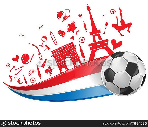 FRANCE flag and symbol set with soccer ball