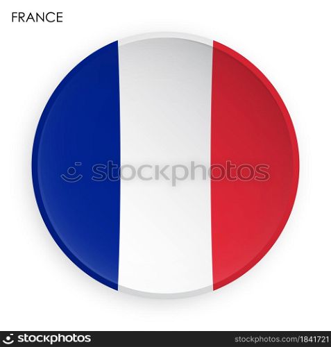France flag icon in modern neomorphism style. Button for mobile application or web. Vector on white background