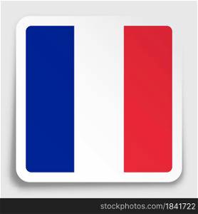 France flag icon on paper square sticker with shadow. Button for mobile application or web. Vector
