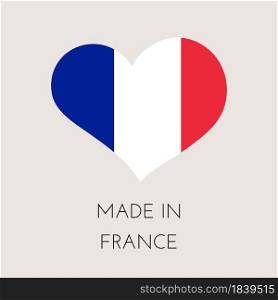 France heart shaped label with french flag. Made in FR sticker. Factory, manufacturing and production country concept. Vector stock illustration
