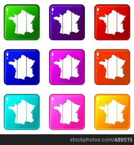 France icons of 9 color set isolated vector illustration. France icons set 9