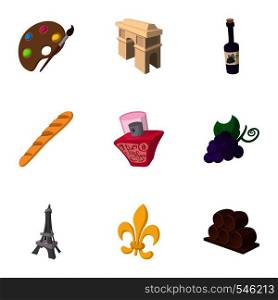 France icons set. Cartoon illustration of 9 France vector icons for web. France icons set, cartoon style