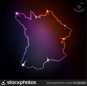 France map, stylized glowing vector illustration