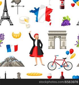 France seamless pattern. French traditional symbols and objects.. France seamless pattern.