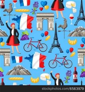 France seamless pattern. French traditional symbols and objects.. France seamless pattern.