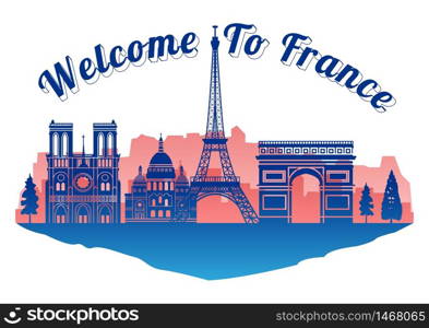 France top famous landmark silhouette style on island, welcome to France,travel and tourism,vector illustration