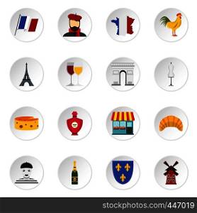France travel set icons in flat style isolated on white background. France travel set flat icons