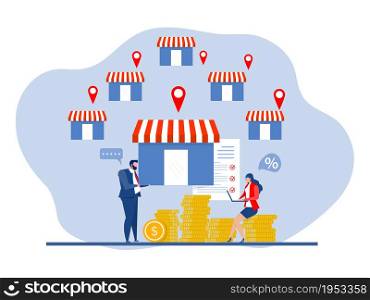 Franchise shop business,People shopping and Start Franchise Small Enterprise, Company or Shop with Home Office,vector illustrator
