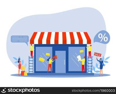 Franchise shop business,People shopping and Start Franchise Small Enterprise, Company or Shop with Home Office,vector illustrator