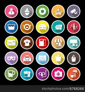 Franchisee business flat icons with long shadow, stock vector