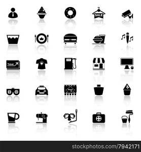 Franchisee business icons with reflect on white background, stock vector