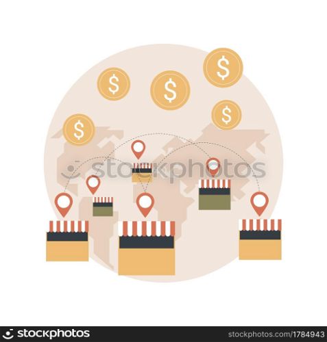 Franchising abstract concept vector illustration. Business strategy, intellectual property, branded product, initial fee, trademark ambassador, buy franchise, market share abstract metaphor.. Franchising abstract concept vector illustration.